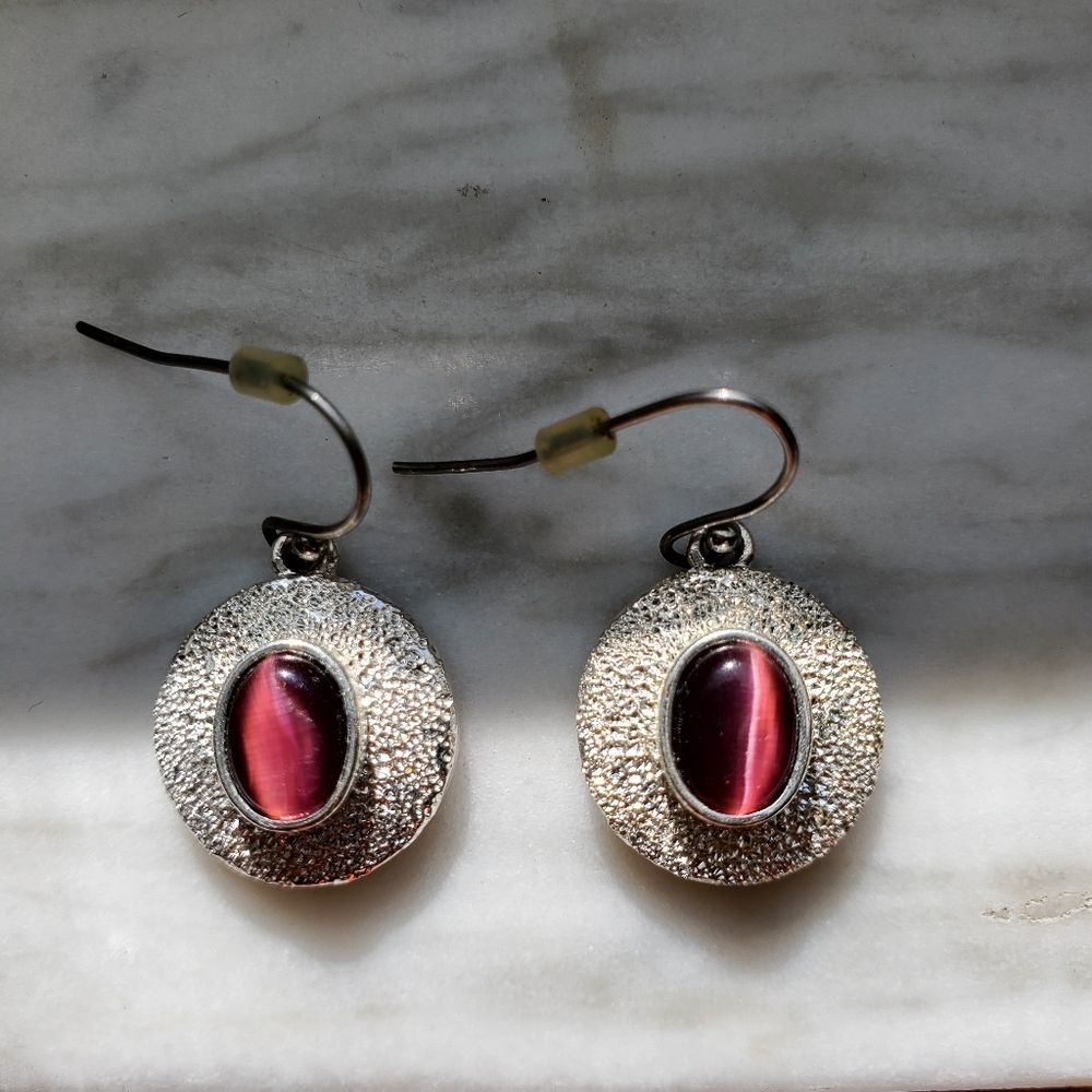 Silver-tone Earrings with Purple Tiger Eye Stones